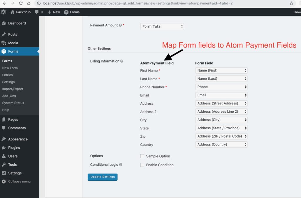 Gravity to Atom Payment Form Field Mapping